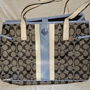 Coach Black and Light Blue Signature Tote